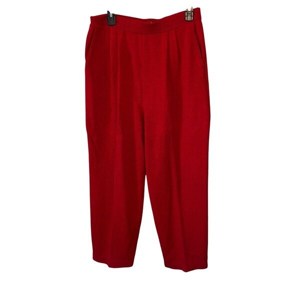 St. John Santana Knit Pants Red Pull On Pockets Wool Blend Sz 14 Straight Leg - Picture 1 of 4